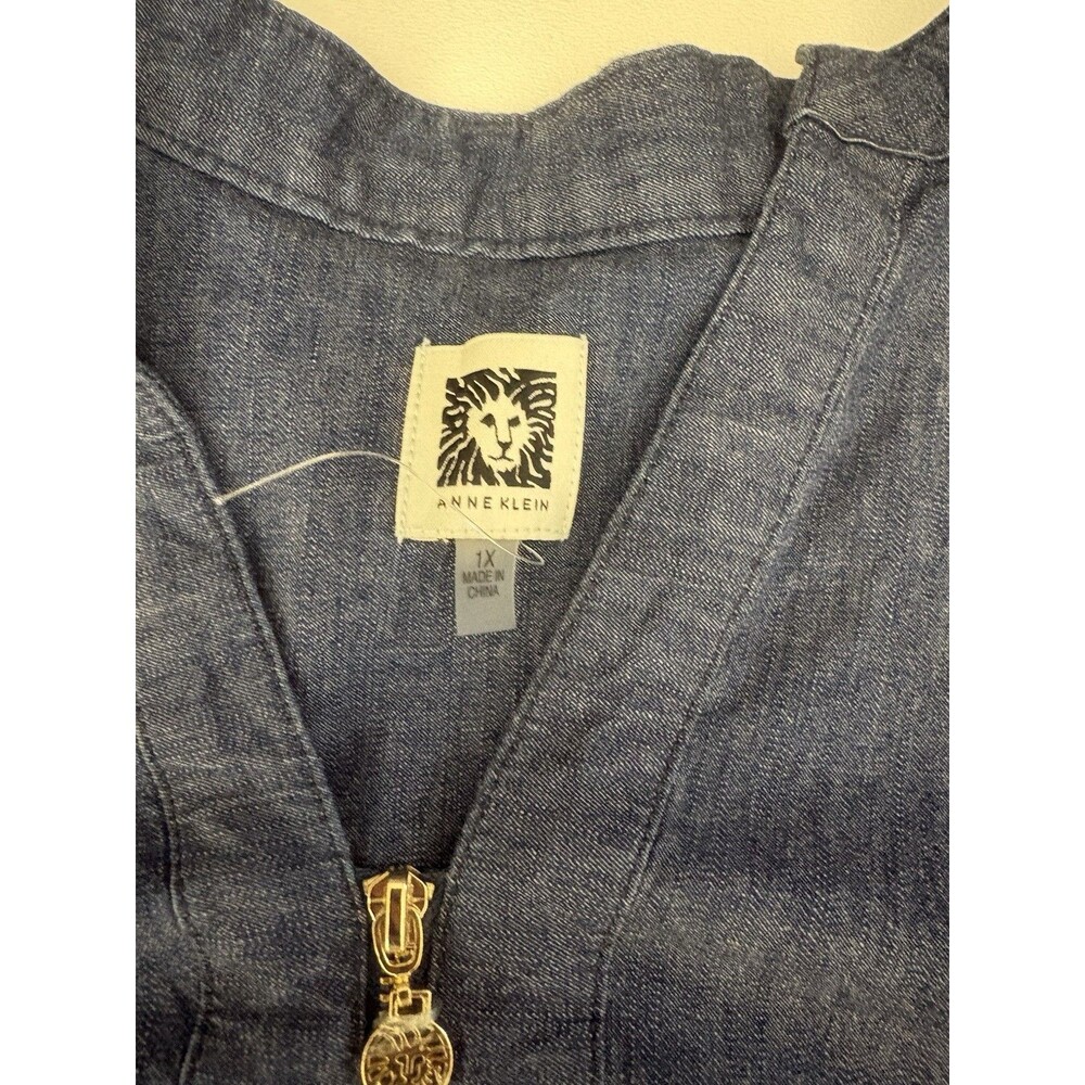Anne Klein Shift Stretch Denim Blue 1/4 Zip Short Sleeve  Knee Length Dress 1XL - Picture 8 of 13